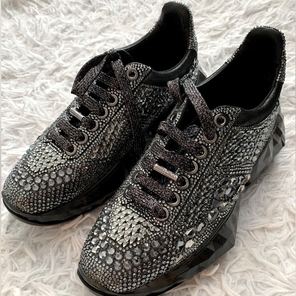 NEW Jimmy Choo’s Diamond Swarovski crystal F trainers in smoke metallic - Picture 9 of 13